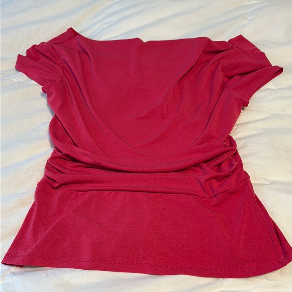 Ann Taylor Red Puff Sleeve Asymmetrical Blouse